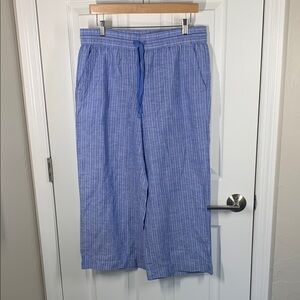 Talbots blue cropped wide leg linen cotton blend pants size medium